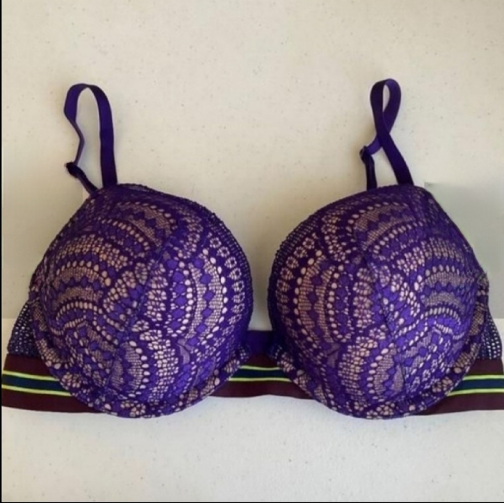 Victorias Secret purple rapture striped band bombshell plunge push up bra 34D - Picture 9 of 16